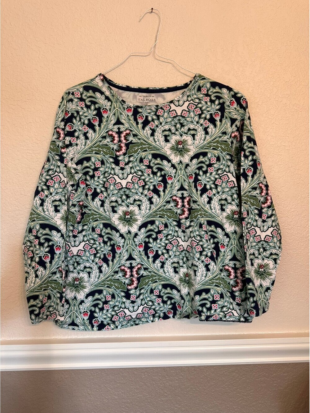 Talbots Floral Damask Long Sleeve Tee Top Womens Plus Size 1X Stretch Crewneck